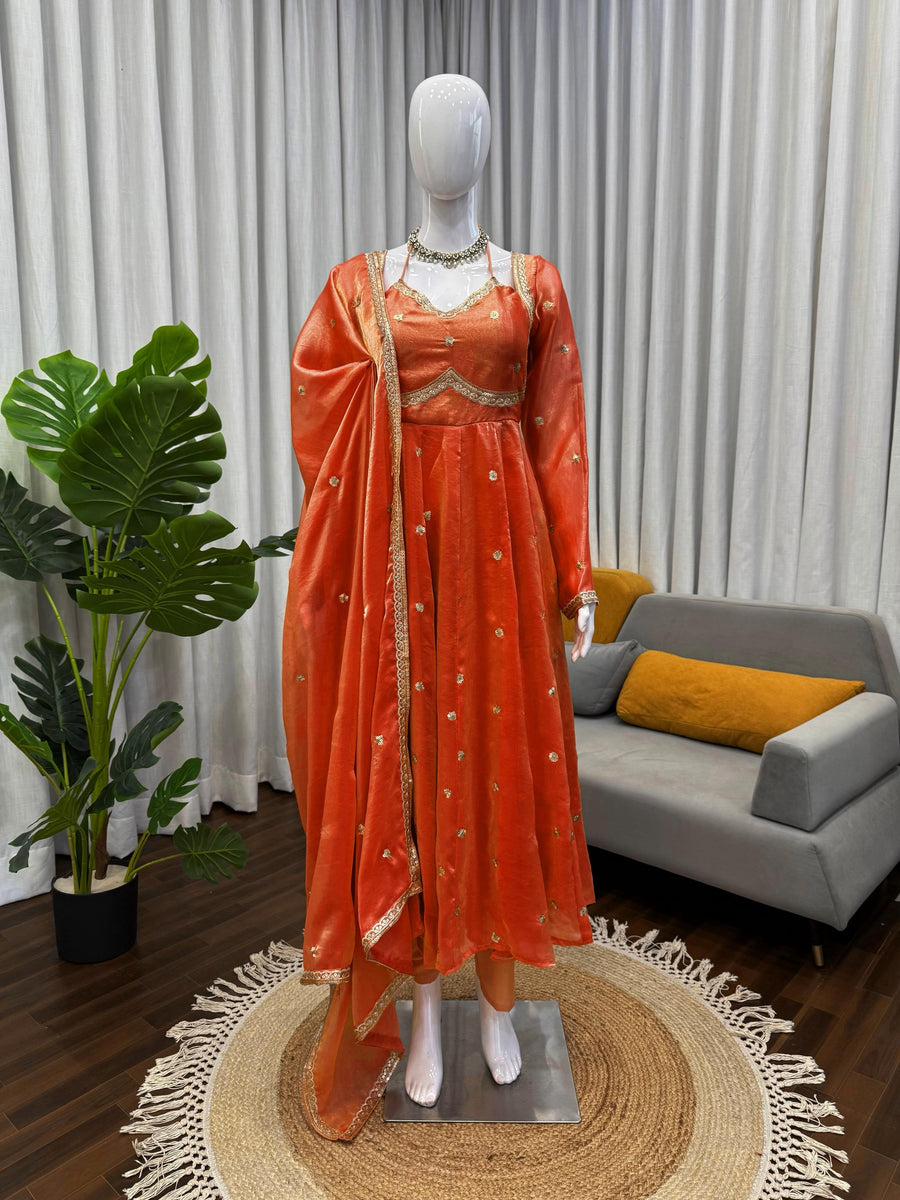Fendy Silk Anarkali Suit Set with Sequin Embroidery