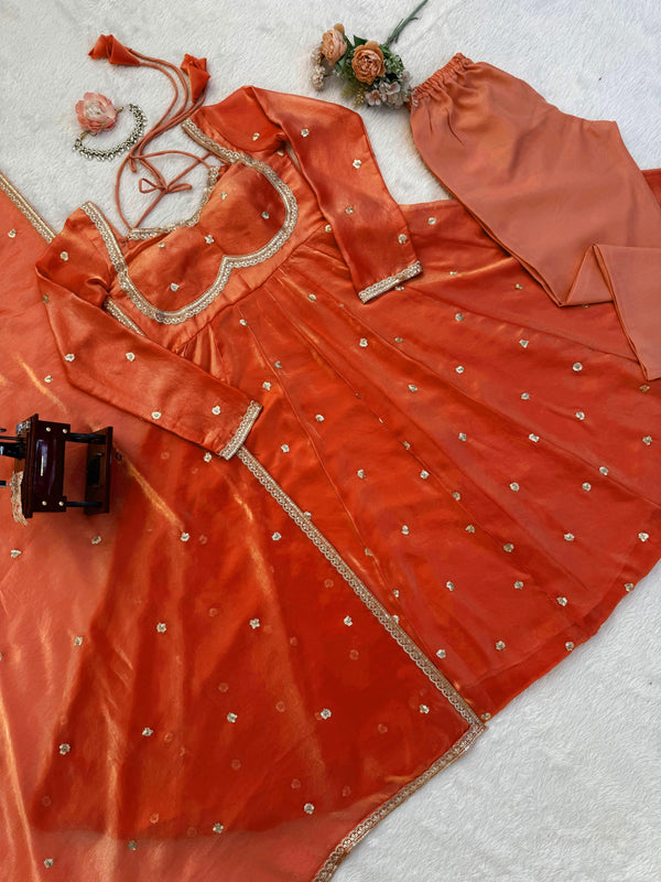 Fendy Silk Anarkali Suit Set with Sequin Embroidery