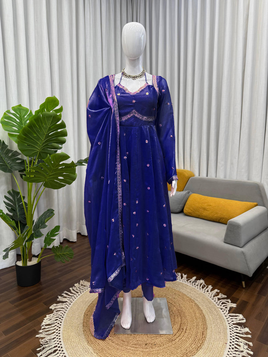Fendy Silk Anarkali Suit Set with Sequin Embroidery