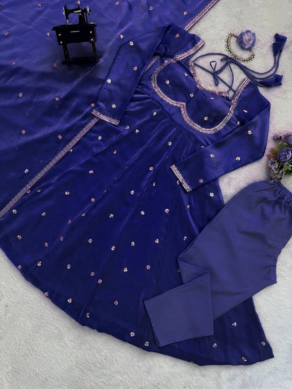 Fendy Silk Anarkali Suit Set with Sequin Embroidery