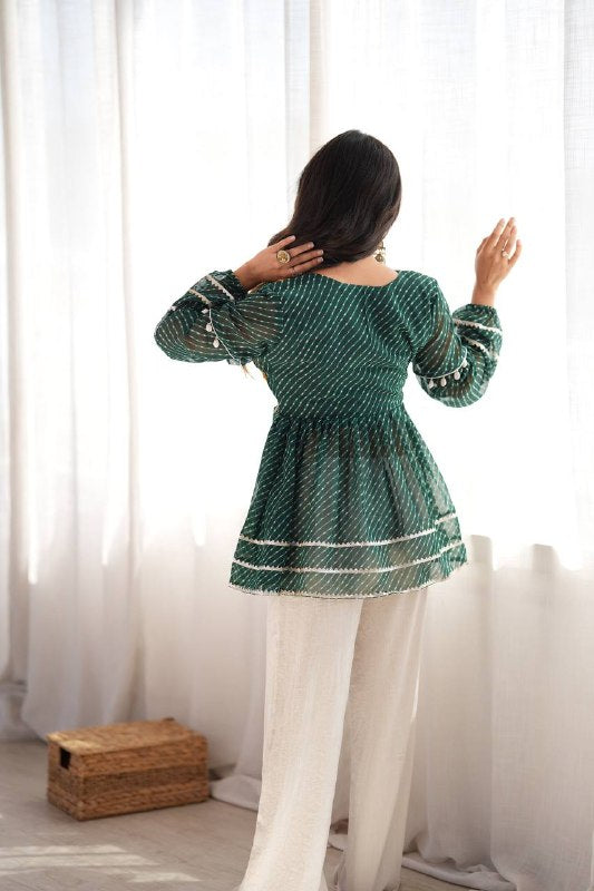 Bottle Green Kediya Style Top for Women - photo 4