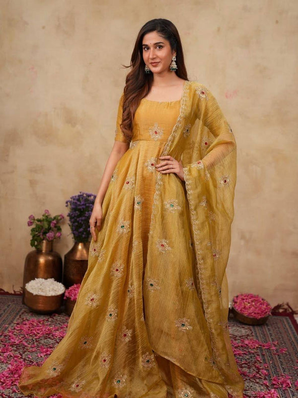 Salsa Silk Gown with Dupatta Set - photo 4