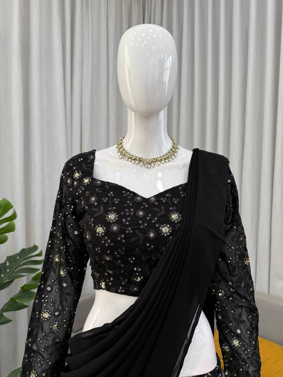 Black Georgette Sharara Set with Blouse - photo 2