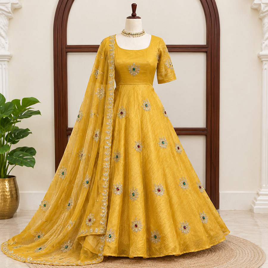Salsa Silk Gown with Dupatta Set - photo 6