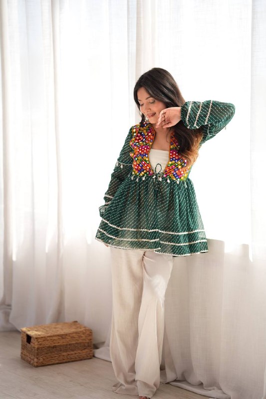 Bottle Green Kediya Style Top for Women - photo 3