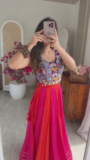 Pink & Orange Bandhani Style Lehenga Choli