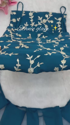 Royal Teal Blue Embroidered 3-Piece Suit Set