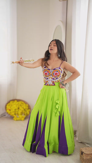 Neon Green & Navy Blue Lehenga Choli